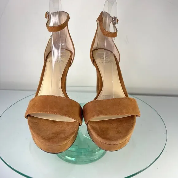 Vince Camuto Sathina Platform Heel Sandal 11 M Brown Suede Ankle strap dance - Picture 3 of 9
